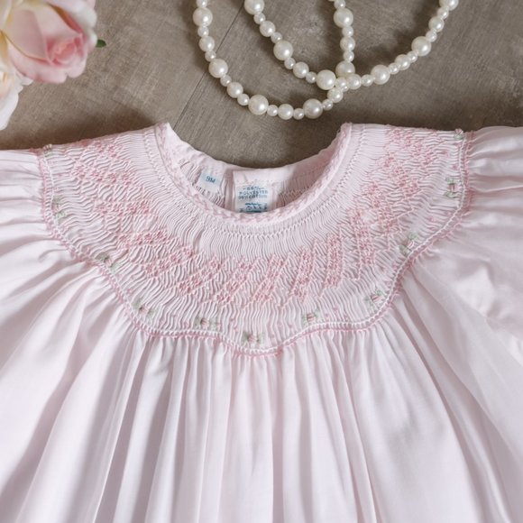 RARE Feltman Brothers Pink Bishop Dress Smocked Hand Embroidery - Picture 2 of 4